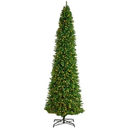 12ft Slim Green Mountain Pine Artificial Christmas Tree - Clear LED Lights & 3235 Tips