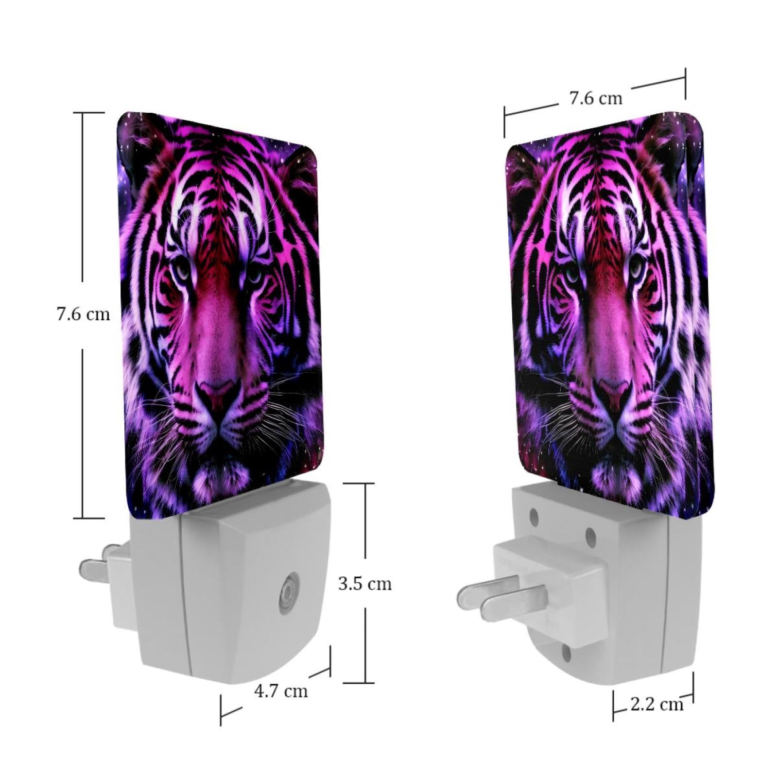 PhooArto Purple Tiger Head Plug in LED Night Light Auto Sensor Dusk to Dawn Decorative Night for Bedroom, Bathroom, Kitchen, Hallway, Stairs, Baby's Room, Energy Saving