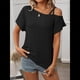 thumbnail image 4 of Blusas Cruzadas de un Solo Hombro para Mujer, Camisetas de Verano con Hombros Descubiertos, Blusas Casuales de Corta con Ojales. Negro M, 4 of 8