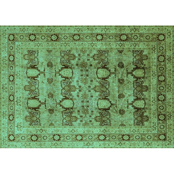 Ahgly Company Machine Washable Indoor Rectangle Oriental Turquoise Blue Industrial Area Rugs, 3' x 5'