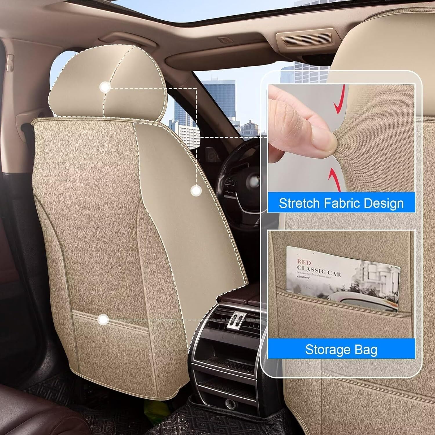 AOMSAZTO Full Set Car Seat Covers Fit fo Toyota RAV4 2007-2025 Faux Leather Seat Cover 2 Rows 5 Seats Waterproof Seat Cushion Protector (BEIGE)