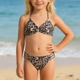 thumbnail image 2 of XAOFW Girl's Swimsuit Sets Leopard Print Sleeveless V Neck Top And Bottom Bikini Swimsuits Two Piece Swimwear Holiday Vacation Beach Stylish Comfortable Bathing Suit, 2 of 9