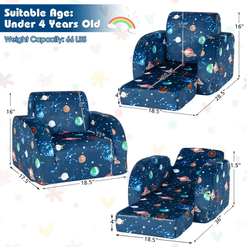 Spaco 3-in-1 Convertible Kid Sofa Bed Flip-Out Chair Lounger for Toddler-Blue, Kids Couch for Kids