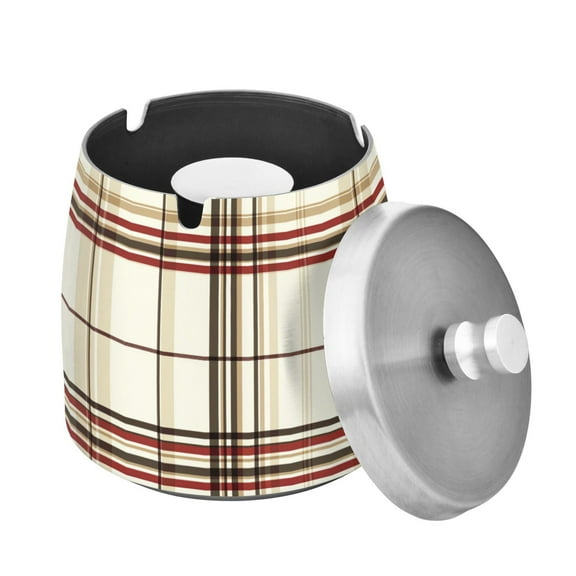 Yayeee Ashtray with Lid for Cigarette Smokeless Stainless Steel Home Ash Holder, Cream Plaid