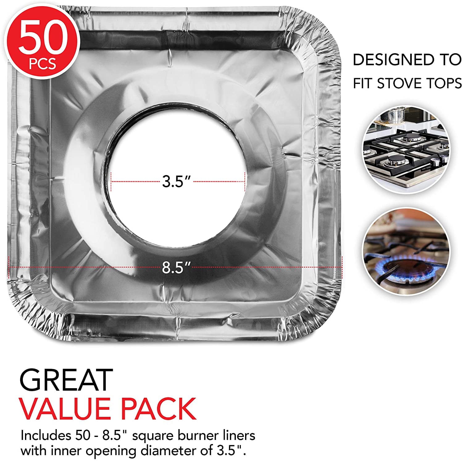DCS Deals Aluminum Foil Square GAS Stove Burner Covers Pack of 100 Disposable Bib Liners for Kitchen GAS Range Top - Keep Your GAS