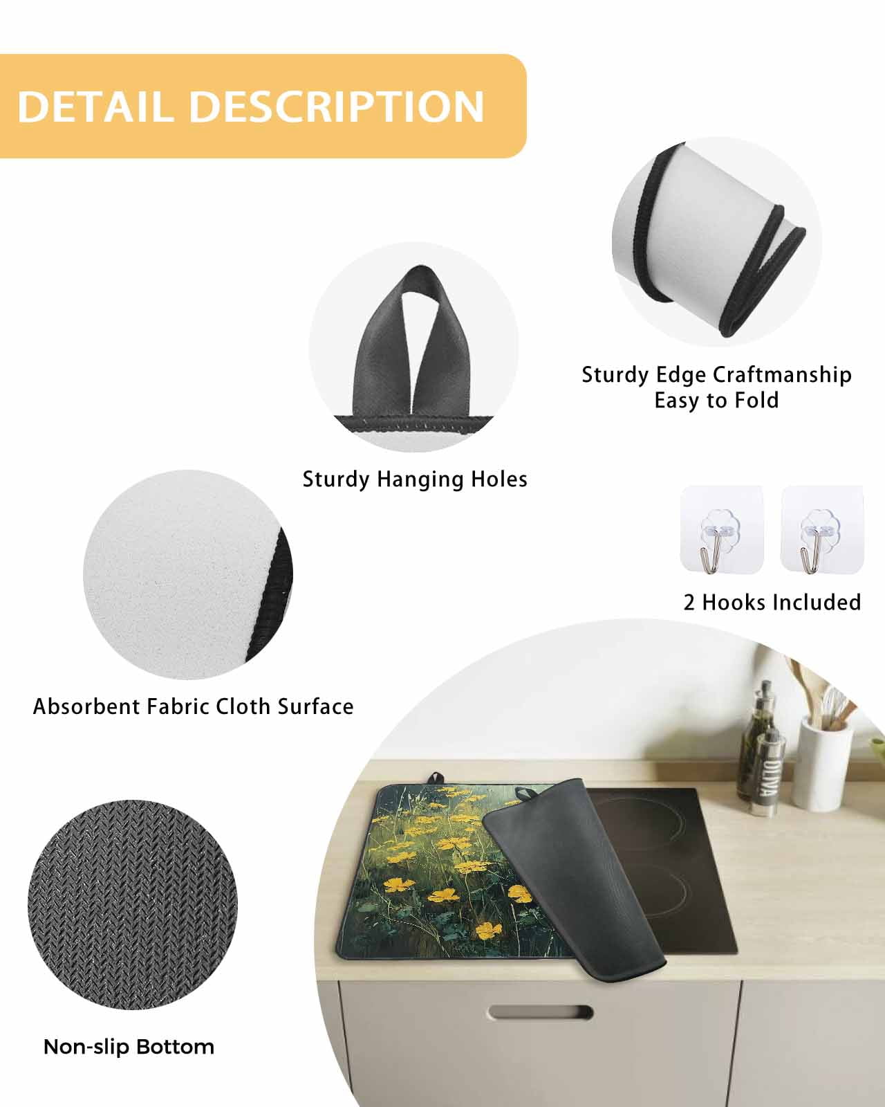 nqOlkjepod Large Induction Cooktop Protector Mat 36"x21", Yellow Spring Floral Stove Top Covers for Electric Stove, Modern Oil Painting Summer Botanical Stove Burner Cover Mats Stove Cover
