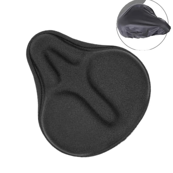Wide Gel & Foam Bike Seat Cushion - Extra Soft Exercise Bicycle Seat Pad with Waterproof Rain Cover, Fits 8.5-10 Inch Wide Cruiser, Stationary & Indoor Cycling Bikes
