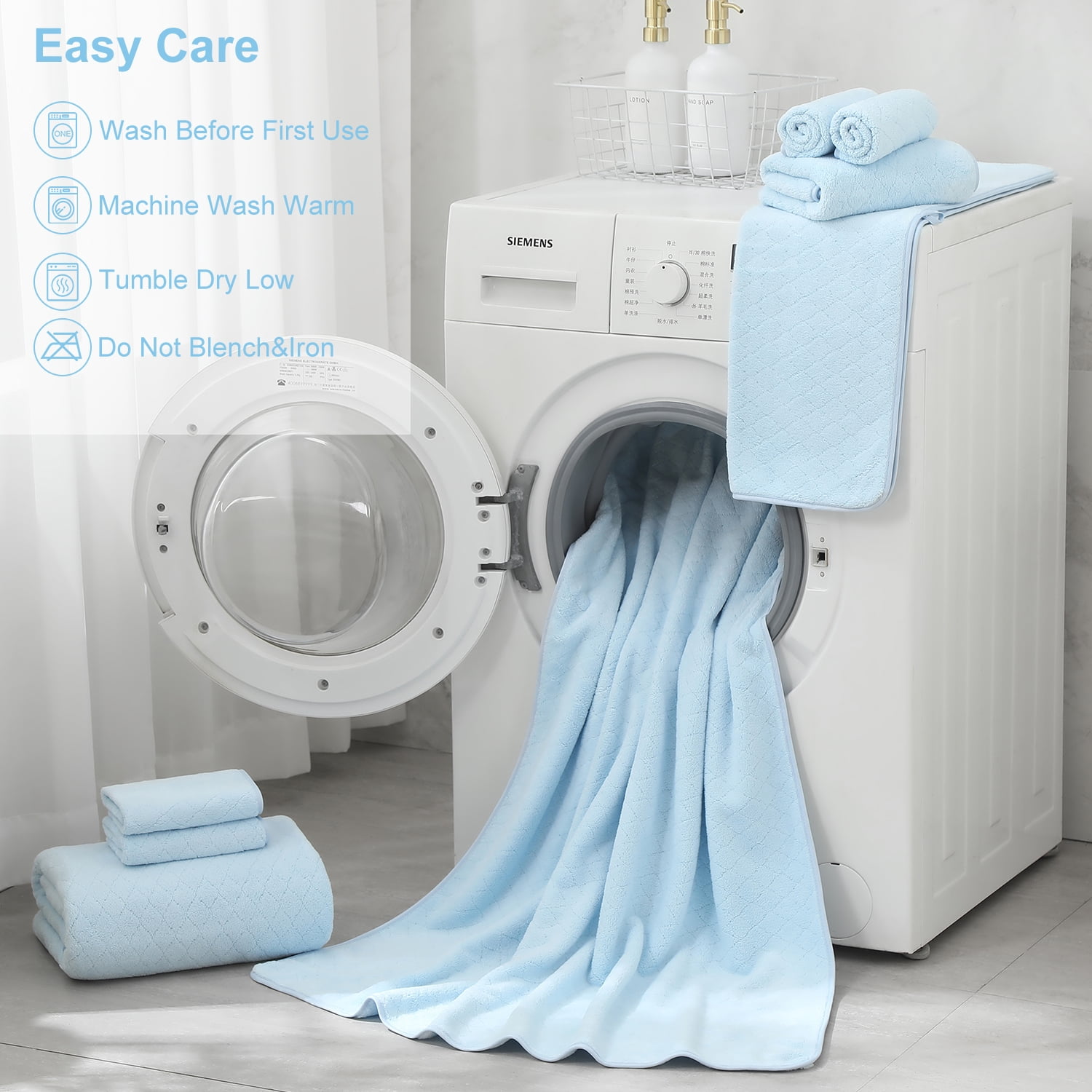 Beartech 4 Pack Microfiber Bath Towels Set - Soft Bathroom Towels,Lightweight Towels Highly Absorbent Family Towels, Quick Dry & Less Lint Shower towels for Hotel, Spa-Blue