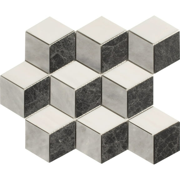 3D Diamond Dolomit & Tahoe & Black Honed Marble Mosaic Tile