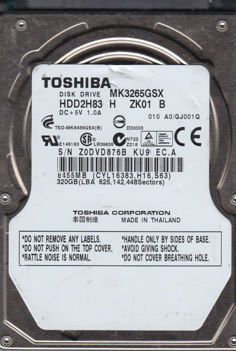 MK3265GSX A0/GJ002C HDD2H83 F VL01 B Toshiba 320GB SATA 2.5 Hard Drive 