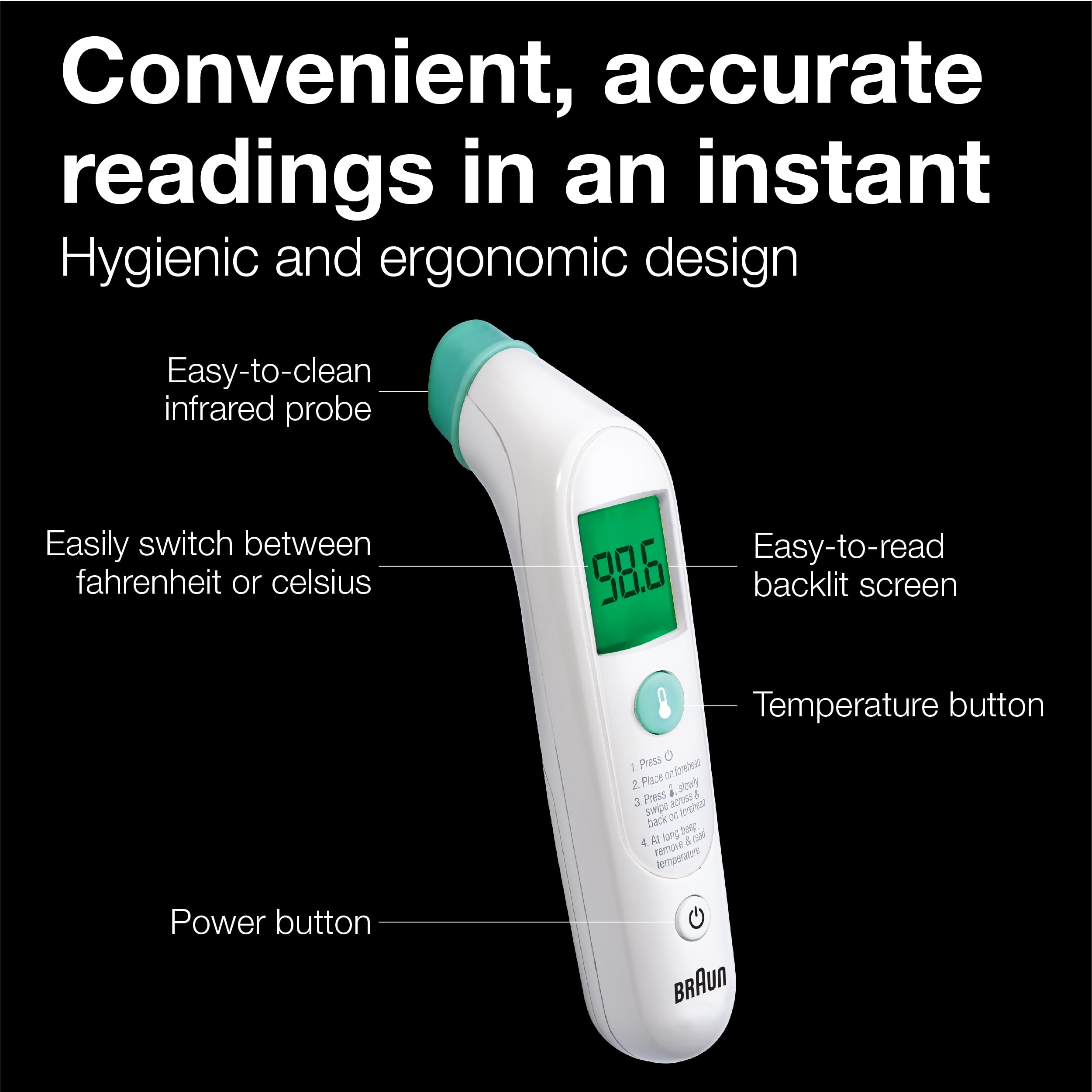 Braun TempleSwipe Forehead Thermometer, FSA & HSA Eligible, White, BST200US