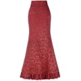thumbnail image 2 of Women Gothic Ruffled Steampunk Vintage Fishtail Mermaid Skirt Victorian High Waist Retro Maxi Skirt, Red， L, 2 of 3