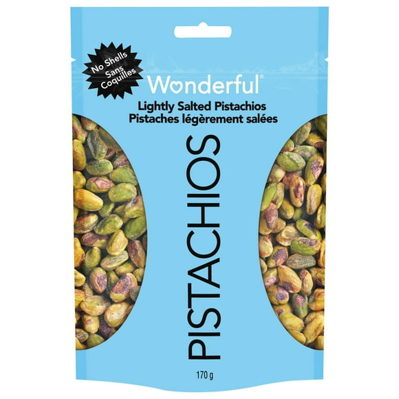 Wonderful Pistachios, No Shells, Roasted Lightly Salted, 170 g Resealable Bag, Lightly Salted Pistachios