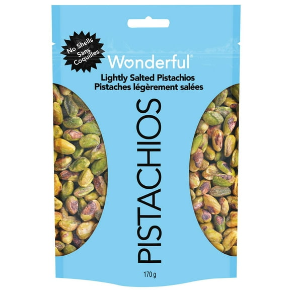 Wonderful Pistachios, sans écailles, rôties et légèrement salées, sac refermable de 170 g Pistaches et légèrement salées