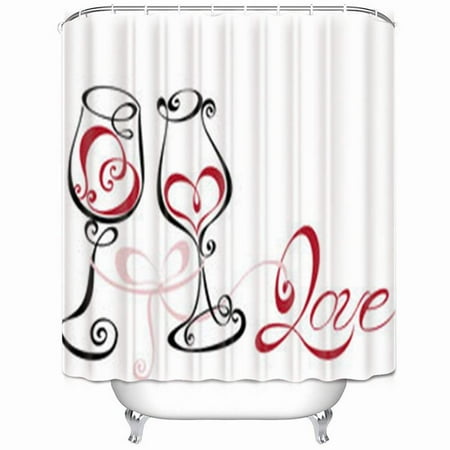 WOPOP Wineglass Red Wine Heart Shape Concept Food Drink Holidays Shower Curtain 66x72