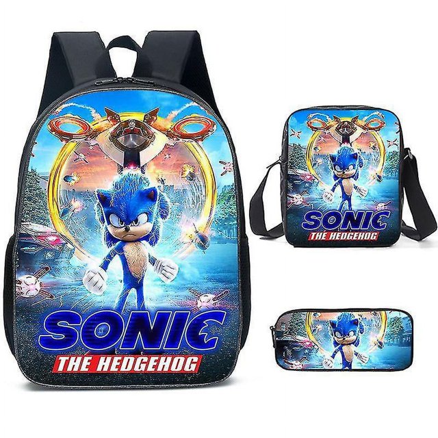 Sonic Primary School School Bag Three-piece Set Anime Cartoon Backpack Shoulder Bag Pencil Case High Quality Ultra-high Quality Advanced Customization