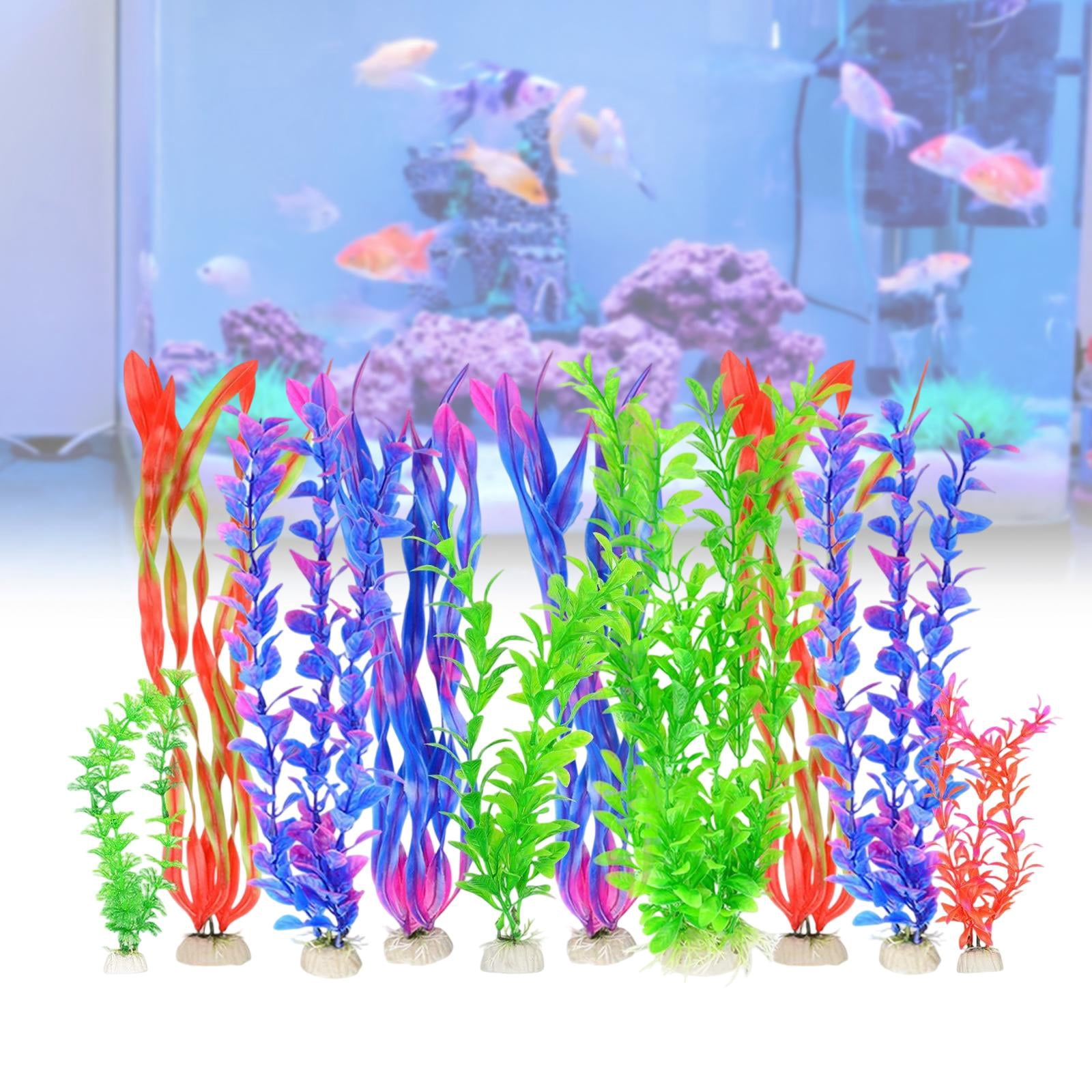 Dualoai 10 Pieces Fish Tank Plants Colorful Water Grass Multi Shape Fake Decorations Style B