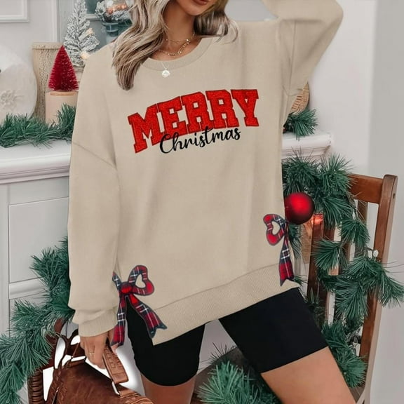 Glitter Merry Christmas Side Bow Embroidered Sweatshirt, Glitter Christmas Sweatshirt, Side Bow Applique Hoodie, Christmas Bow Shirt