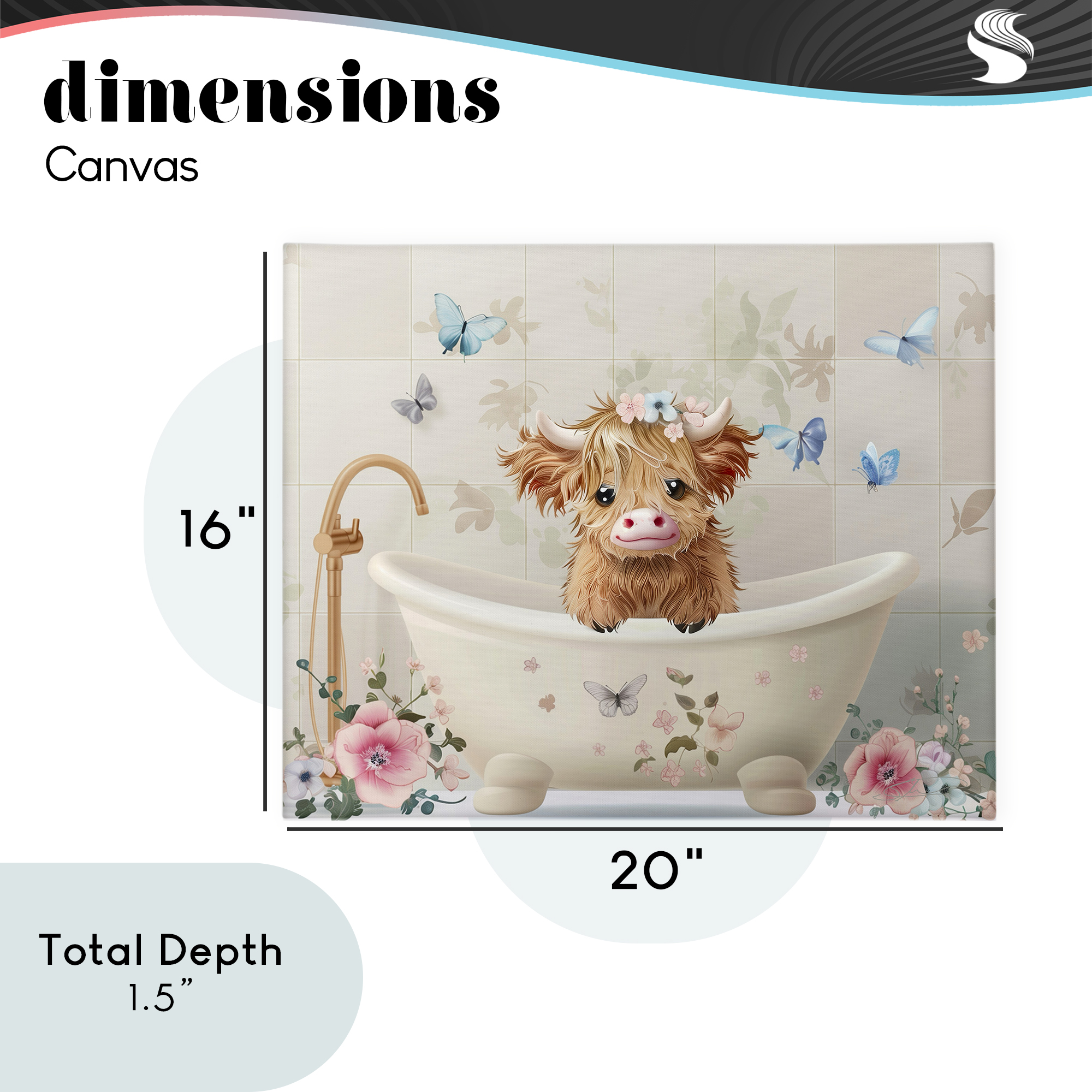 Baby Cattle in Floral Tub Canvas Wall Art, design by Shawna Stewart