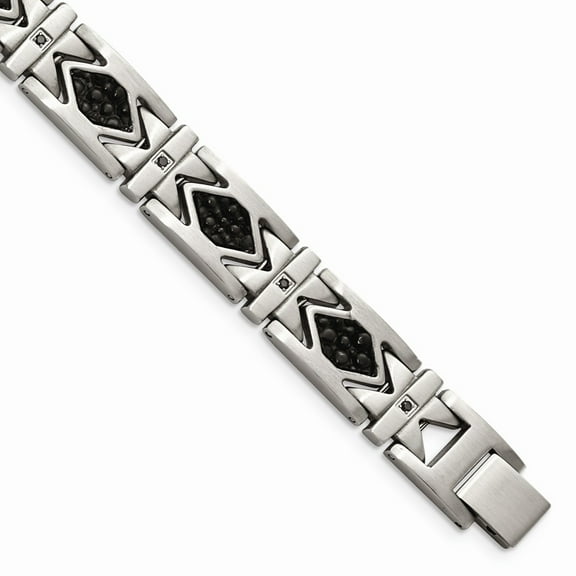 White Stainless Steel bracelet Contemporary Black Men's Cubic Zirconia CZ Round 8.5 in 12 mm