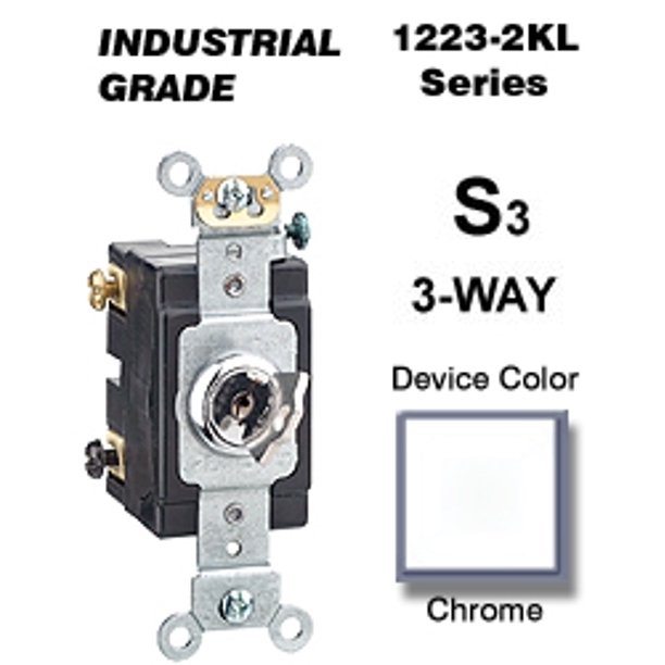 Leviton 12232KL 20 Amp 3Way Key Lock Switch Industrial Chrome