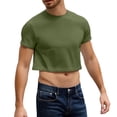 thumbnail image 2 of Crop Tops for Men Fashion Casual Short Sleeve Crew Neck Pullovers Summer Lightweight Breathable Regular Fit Solid Color Beach Tshirts Army Green M, 2 of 5