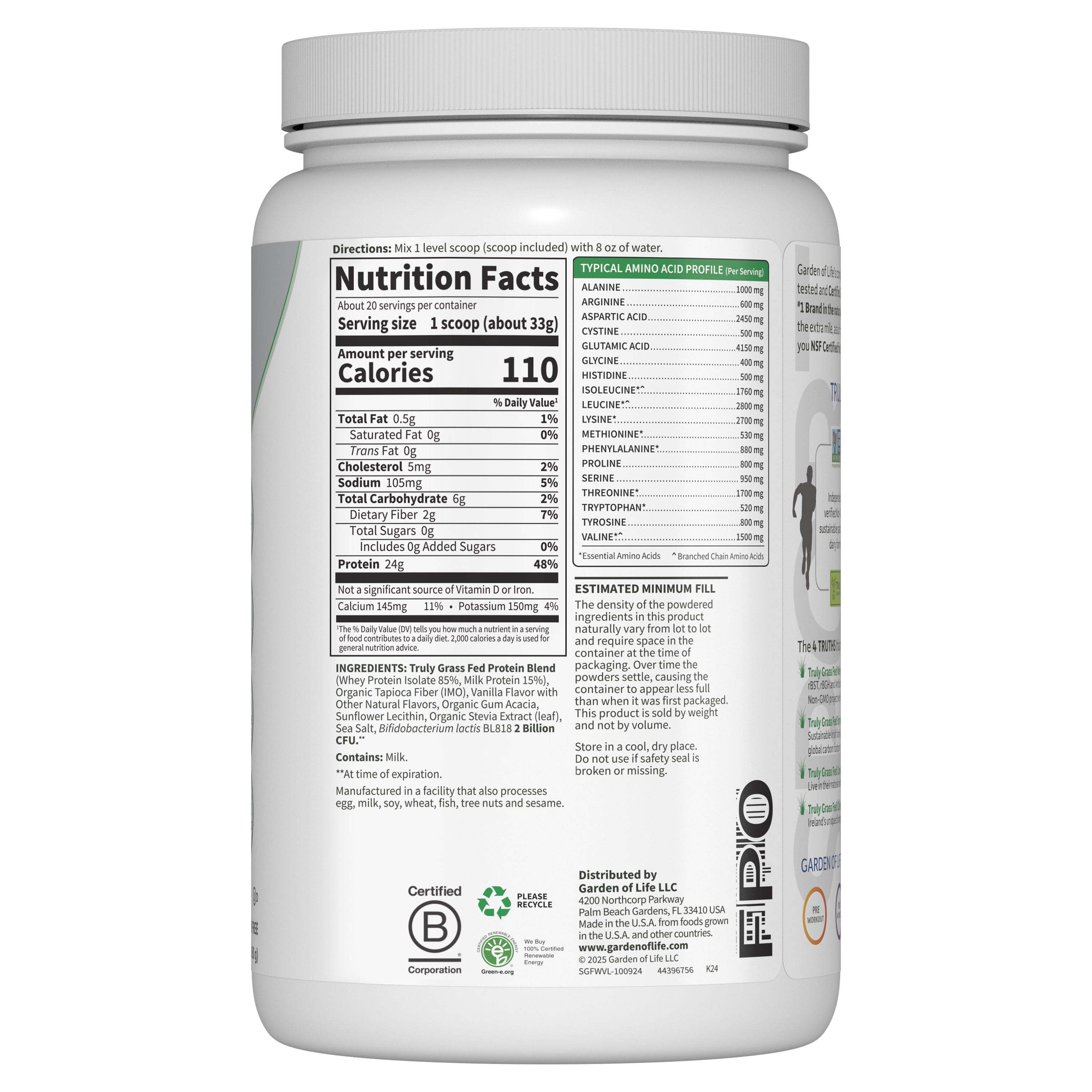 Garden Of Life Sport Grass Fed Whey Protein Powder, Refuels and Repairs Muscles, 24g Protein, Vanilla, 1.1 Lb