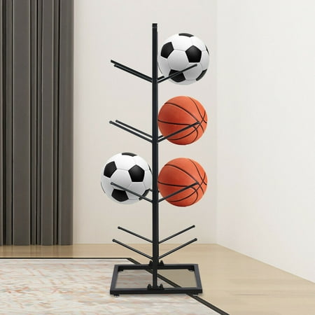 

Fichiouy 4-Tier Metal Sports Ball Storage Organizer Holder Display Rack for Gym Garage Black