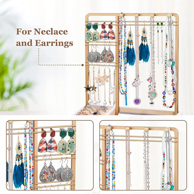 Love-KANKEI Necklace Holder Jewelry Tree Stand Adjustable Height with Large  Storage for Necklaces Bracelets Earring Rings Drawer Jewelry Organizer