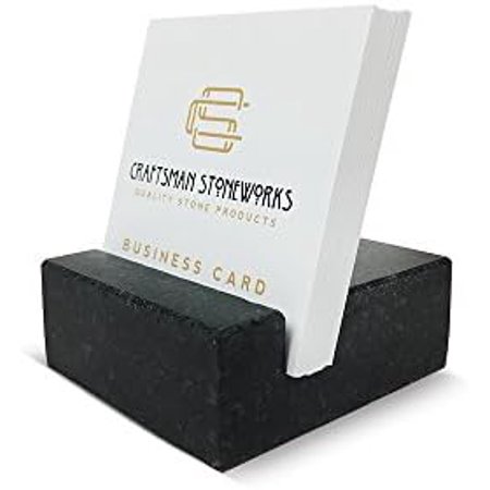 Elegant Square Business Card Holder for Desk - Crafted from Premium Black Absolute Granite for a Sophisticated Office Display