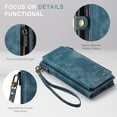 thumbnail image 5 of Samsung S21 Case, Samsung Galaxy S21 Case Wallet for Women Men, Durable PU Leather Magnetic Flip Lanyard Strap Wristlet Zipper Card Holder Phone Case for Samsung Galaxy S21 5g (6.2"), Blue, 5 of 11