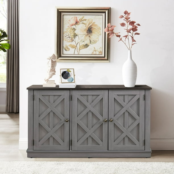FESTIVO 48 in. 3Door Gray Sideboard Buffet Table Accent