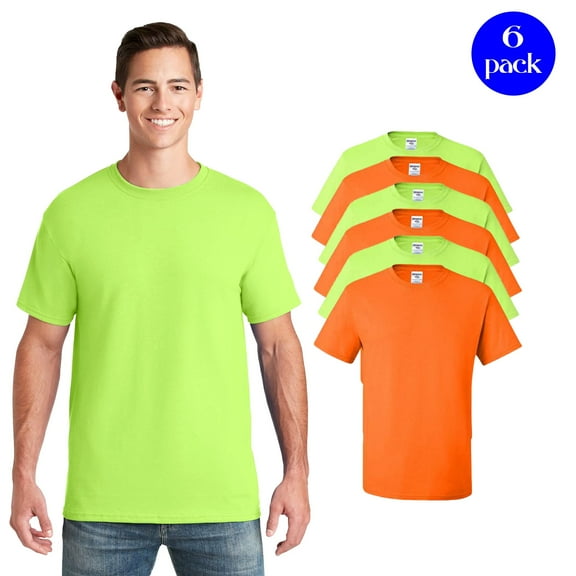 Jerzees Unisex Safety Work T-Shirt, Dri-Power Moisture-Wicking Shirt, Hi- Vis Safety Multicolor Tee 6 Pack, Size S