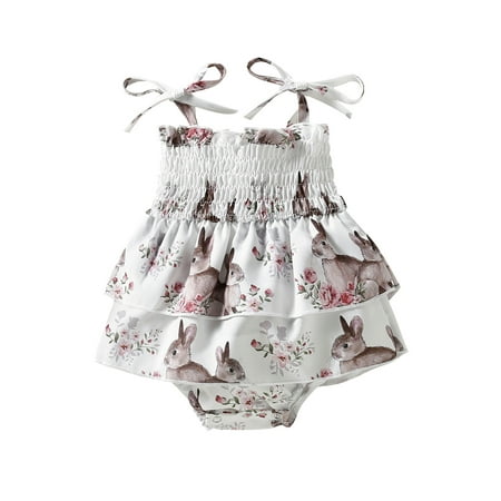 

Sunisery Newborn Infant Baby Girls Easter Romper Flower Bunny Sleeveless Buttons One Piece Jumpsuit Dress White 6-12 Months