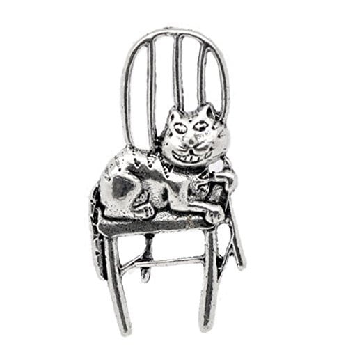 Silver Tone Cat Sitting on Chair Pendant Charm