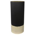 thumbnail image 1 of "Hurricane de vidrio con base de metal, grande, negro y beige" Benzara BM229498, 1 of 2