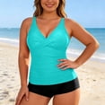 thumbnail image 3 of Plus Size Tankini Swimsuits for Women Twist Front V Neck Tummy Control Tankini Top Boyshorts Two Piece Swimsuit Bathing Suit, 3 of 6