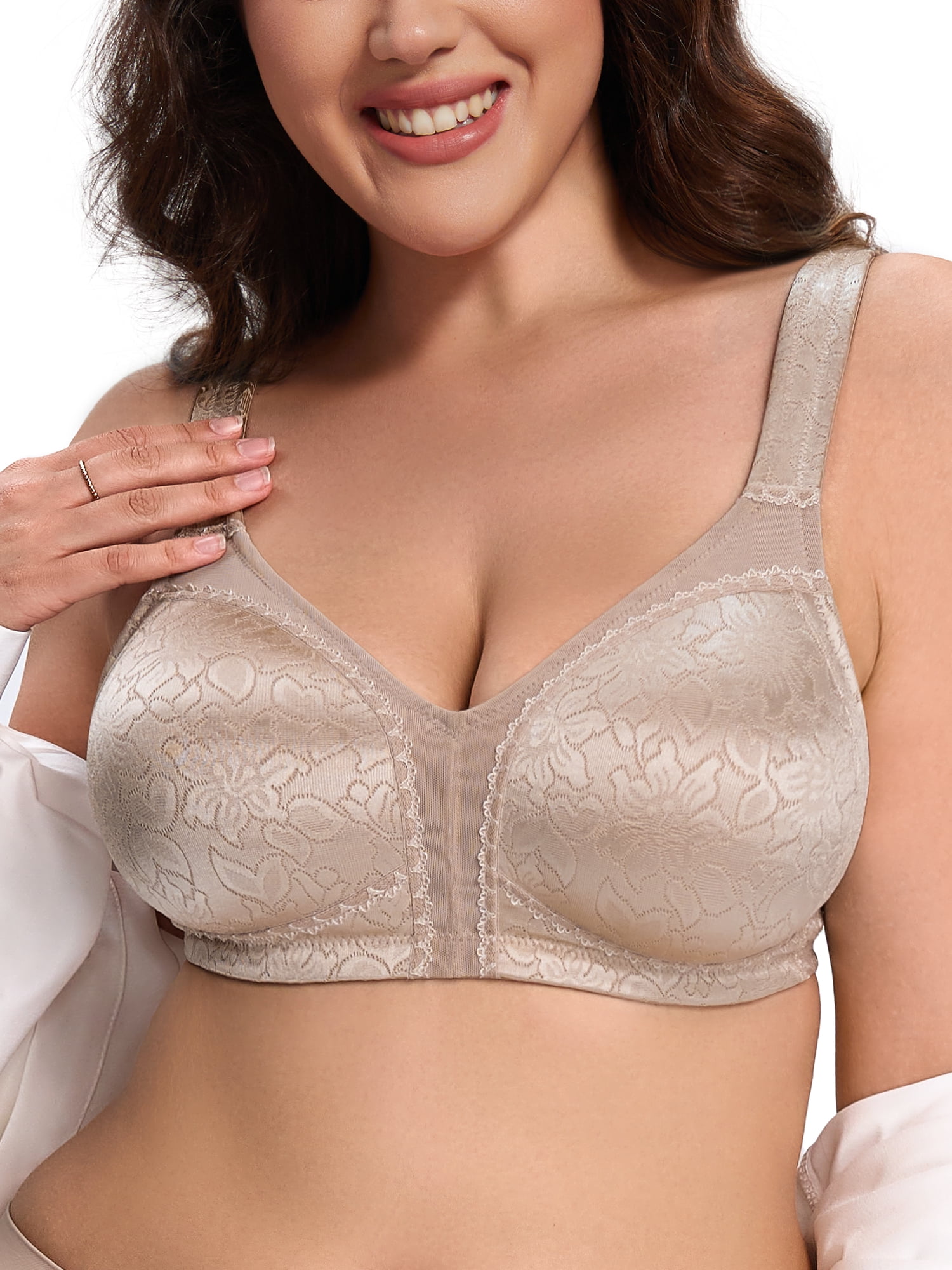 Deyllo Women Plus Size Non Padded Bra Full Coverage Support Minimizer Bra Seamless Unlined Brown Bras Clothes Size 38D