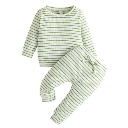 

OAUP 2PCS Newborn Infant Baby Boys Outfit Sets Long Sleeve Strip Print Tops Pants Child Kids Outfits Set Fall Leisure Fashion Outfit 3-24M