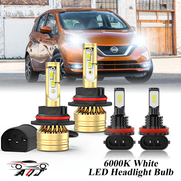 LED Headlight Bulb for Nissan Versa Note 2014-2019 - 100,000LM Super-Bright 6000K White, High Low Beam   Foglight Bulbs Combo，Plug & Play, Pack of 4