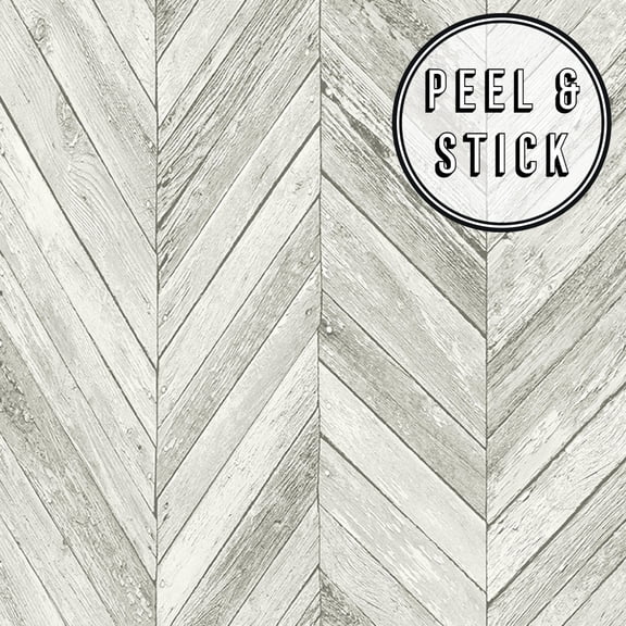Transform Light Grey Herringbone Wood Peel and Stick Wallpaper