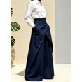 thumbnail image 3 of Women's Navy Blue High Waist Asymmetric Bodycon Maxi Skirt A Line Long Skirt, 3 of 7
