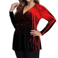 thumbnail image 4 of Fall Halloween Plus Size V Neck Wrap Flowy Graphic Long Sleeve Blouse Tops Red XL, 4 of 6