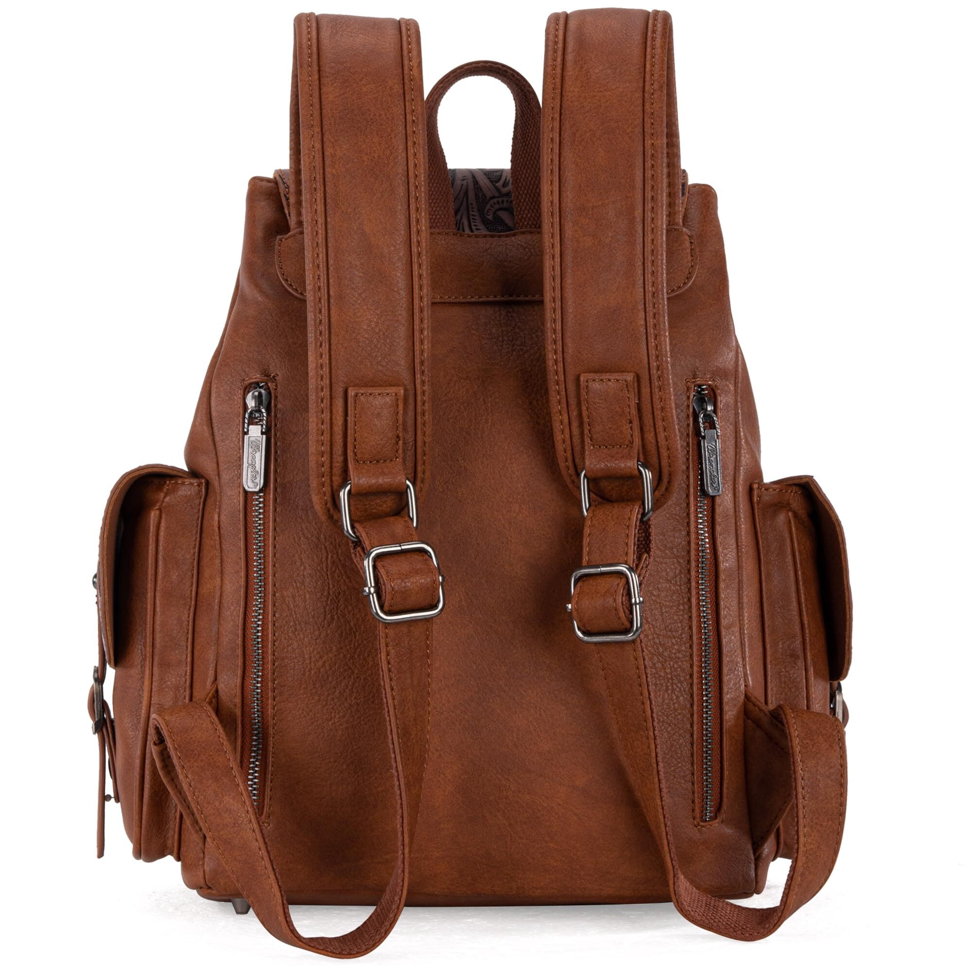 Wrangler Backpack Purse for Women Men Floral Tooled Designer Travel Bags, Brown