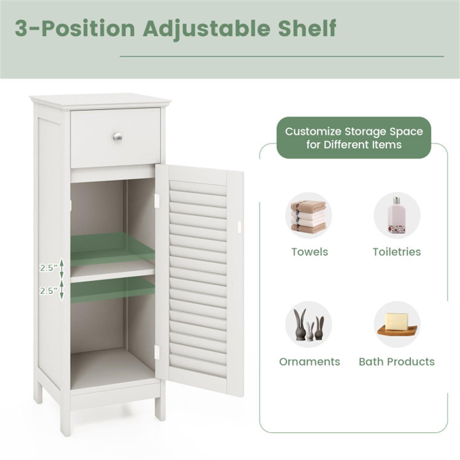 Demi Bonn Wood Bathroom Storage Cabinet, Bathroom Floor Cabinet with Drawer and Shutter Door for Bathroom, Living Room, Bedroom, Kitchen, White