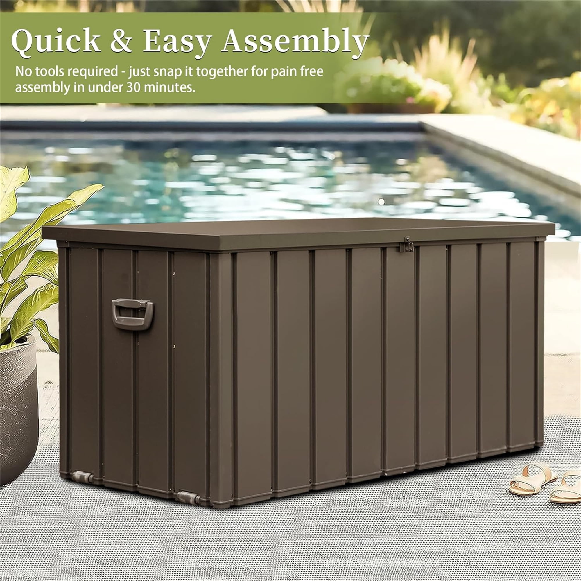 Leumius 150 Gallon Outdoor Storage Deck Box Waterproof, Large Patio Storage Bin with Lockable for Outside Cushions, Throw Pillows, Garden Tools (Dark Brown)