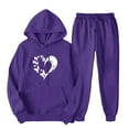 thumbnail image 2 of 2 PC Tracksuit Set Men Women Casual Loose Long Sleeve Hoodie Sweatsuit Sets Pullover Sweatshirt Joggers Sweatpants Set,Purple 4,2XL, 2 of 5
