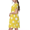 thumbnail image 2 of Salouo Yellow And White Polka Dot for Women's Short Sleeve Summer Dress, Pleated Loose Swing Knee Length Dresses with Pockets, 2 of 6