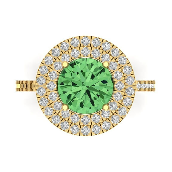 Halo Engagement Ring for Women - 2.6ct Simulated Green Diamond in 18K Yellow Gold Promise Ring
