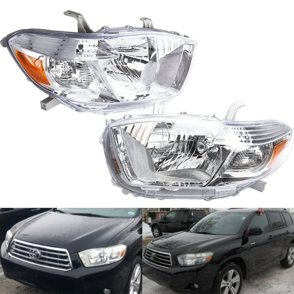 LABLT Pair Halogen Headlight for Toyota Highlander 2008 2009 2010 Clear Lens Chrome